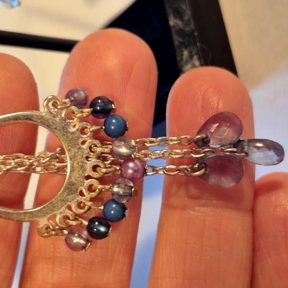 Chandelier Silver and Blue Teardrop Earrings with Cascading Chains - Picture 8 of 8